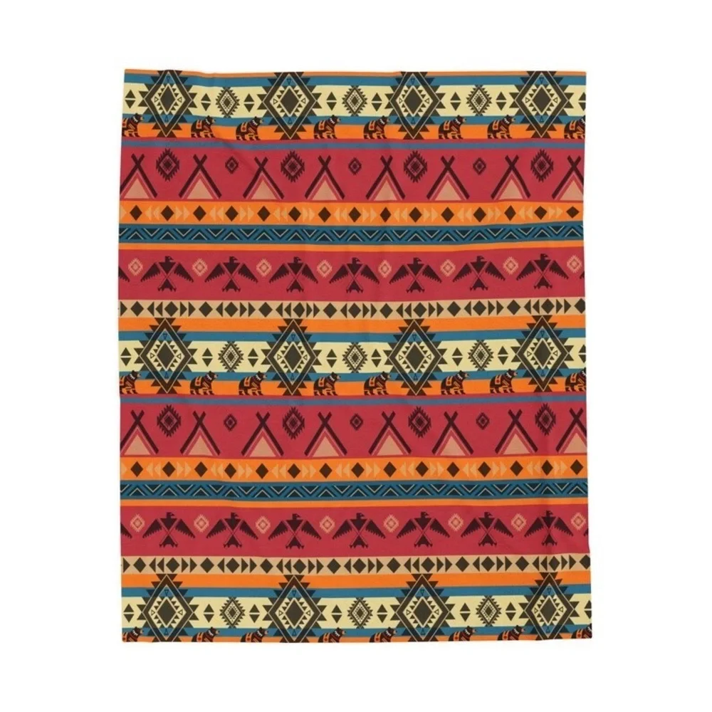 Native American Pattern Velveteen Plush Blanket Cozy Boho Home Decor. 60”x50”NEW